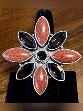 Krush Kandy Southwestern Huge Cluster Sterling Silver 925 Adjustable Ring 33gram